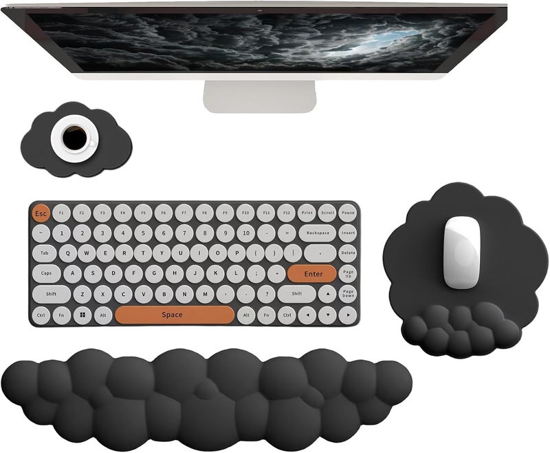 WFCYGL Cloud Wrist Rest Keyboard Ergonomic Wrist Pad for Keyboard and Mouse Coaster Cloud Mouse Pad Set Leather PU Non-Slip Wrist Rest Support for Computer Laptop Gaming Mac Home Office Relief Pain Black - Image 1